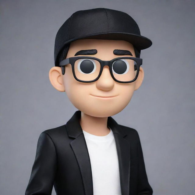 Adjust the 2D mascot for the YouTube channel 'IgnSpy' so he is sporting a stylish black jacket and black glasses. Additionally, he should be wearing a cap, black or white in color to accentuate his cool persona.