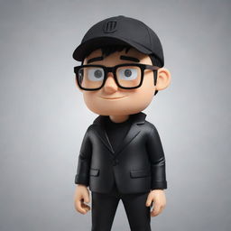 Adjust the 2D mascot for the YouTube channel 'IgnSpy' so he is sporting a stylish black jacket and black glasses. Additionally, he should be wearing a cap, black or white in color to accentuate his cool persona.