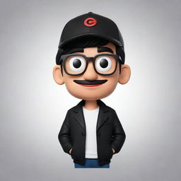 Adjust the 2D mascot for the YouTube channel 'IgnSpy' so he is sporting a stylish black jacket and black glasses. Additionally, he should be wearing a cap, black or white in color to accentuate his cool persona.