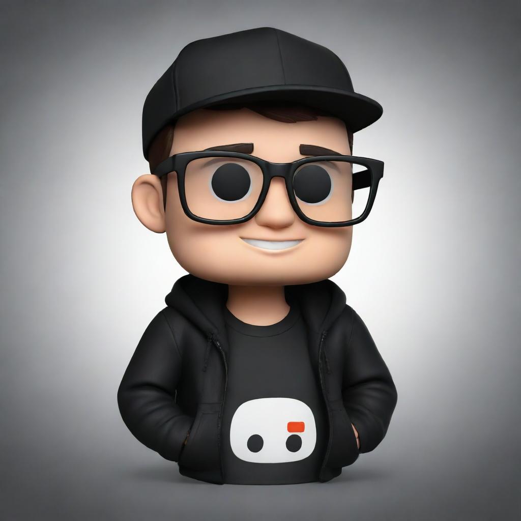 Modify the 2D mascot for YouTube channel 'IgnSpy' located at bottom left to don a black jacket and black glasses. He should also sport a black or white cap, maintaining the overall 2D style.