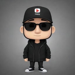 Modify the 2D mascot for YouTube channel 'IgnSpy' located at bottom left to don a black jacket and black glasses. He should also sport a black or white cap, maintaining the overall 2D style.