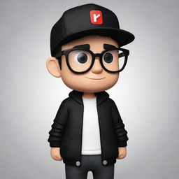 Modify the 2D mascot for YouTube channel 'IgnSpy' located at bottom left to don a black jacket and black glasses. He should also sport a black or white cap, maintaining the overall 2D style.