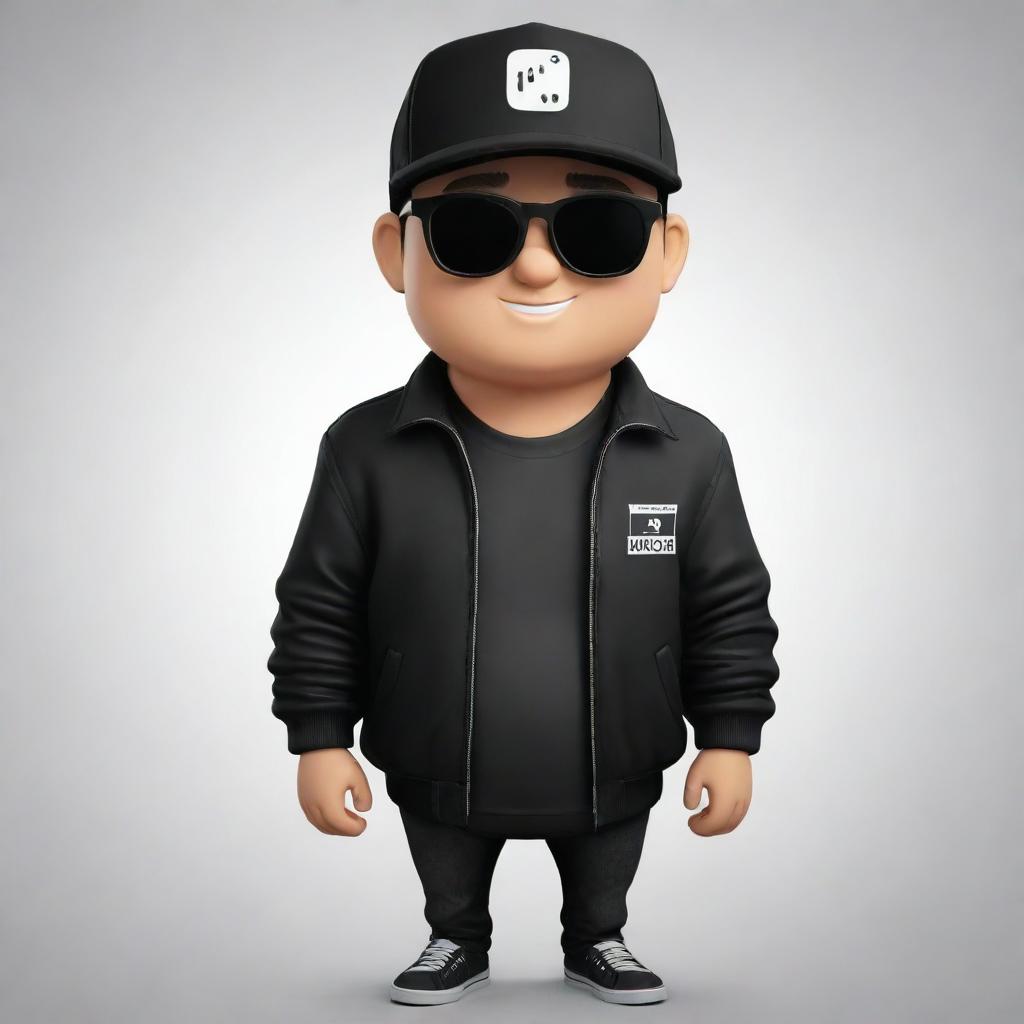 Transform the bottom left 2D mascot for the YouTube channel 'IgnSpy' by adding a stylish black jacket, black sunglasses, and either a black or white cap, enhancing his cool and trendy persona.