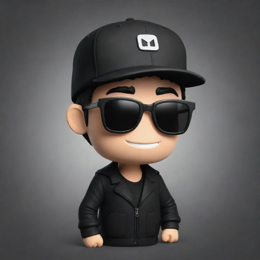 Transform the bottom left 2D mascot for the YouTube channel 'IgnSpy' by adding a stylish black jacket, black sunglasses, and either a black or white cap, enhancing his cool and trendy persona.