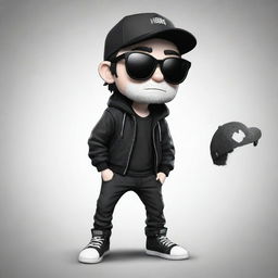 Update the bottom left 2D mascot for the YouTube channel 'IgnSpy'. Give him a black jacket, black sunglasses, and a black or white cap. Add a sketch-like texture to his overall design, making him look edgy and artistic.