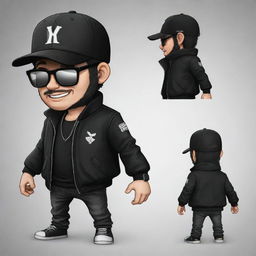 Update the bottom left 2D mascot for the YouTube channel 'IgnSpy'. Give him a black jacket, black sunglasses, and a black or white cap. Add a sketch-like texture to his overall design, making him look edgy and artistic.