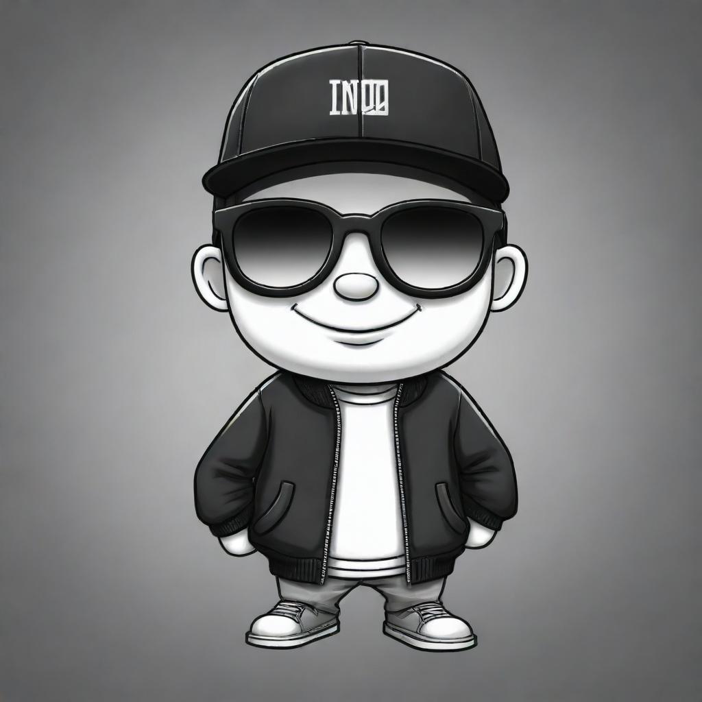 Revise the bottom left 2D mascot for the YouTube channel 'IgnSpy'. Add a black jacket, black sunglasses, and a black or white cap, and create a pencil-drawn sketch effect to enhance his appearance with a traditional, hand-drawn style.