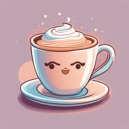 A high-quality, digital cartoon illustration of a cup of hot coffee, rendered in a soothing pastel color palette