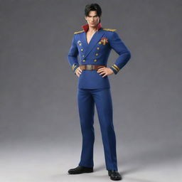 Jin Kazama from Tekken, depicted as a Vice-Admiral from One Piece, standing with authority dressed in the naval uniform interspersed with One Piece's distinct style.