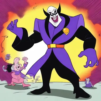 In the cartoon show, the evil villain bedamned the hero, causing all sorts of chaos.