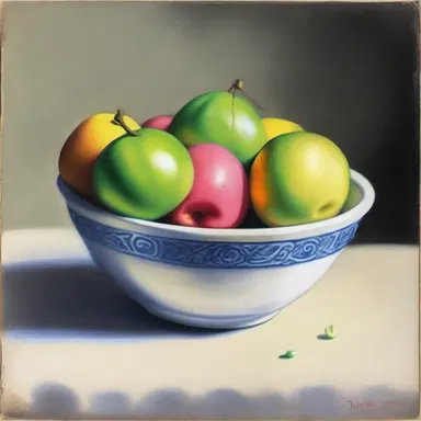 The artist depicted a still life painting of a bowl filled with gum elemi.