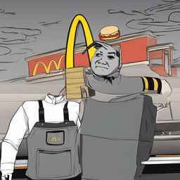 A high-quality digital art image of the Wojak meme character as a McDonald's employee