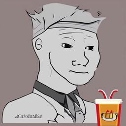 A high-quality digital art image of the Wojak meme character as a McDonald's employee