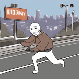 A high-quality digital art image depicting the Doomer Wagie Wojak meme character spinning out on a freeway