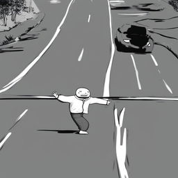 A high-quality digital art image depicting the Doomer Wagie Wojak meme character spinning out on a freeway