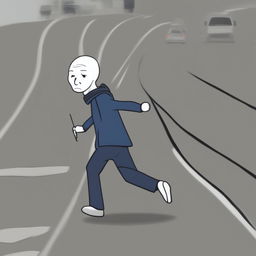 A high-quality digital art image depicting the Doomer Wagie Wojak meme character spinning out on a freeway