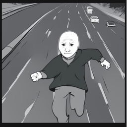 A high-quality digital art image depicting the Doomer Wagie Wojak meme character spinning out on a freeway