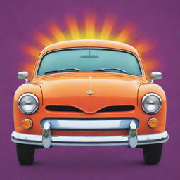 A cartoonish car with a vibrant, happy face, radiating positivity and joy