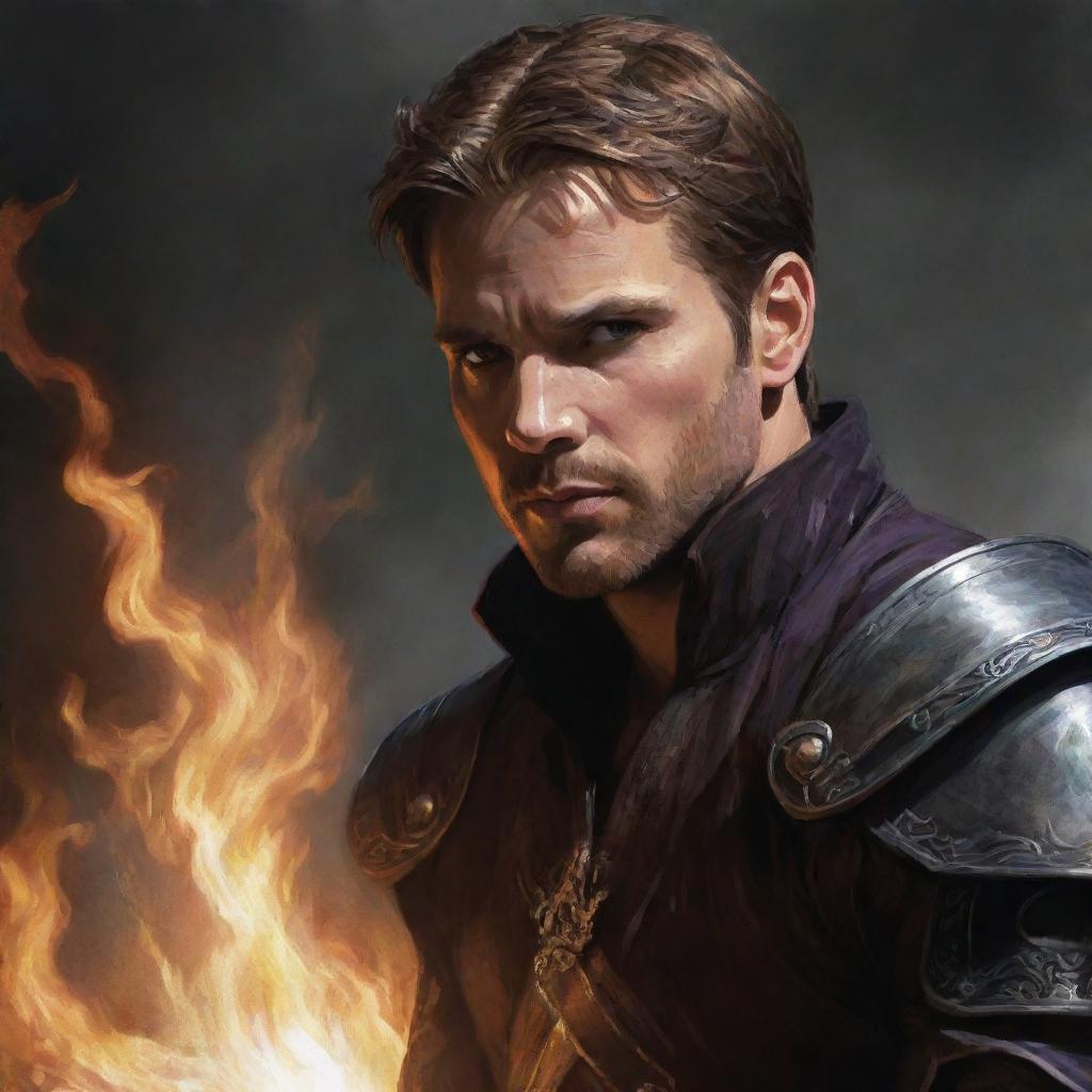 Illustrate Prince Alaric engrossed in a fierce internal battle between his duty to his kingdom and his deep unwavering love for Elara.