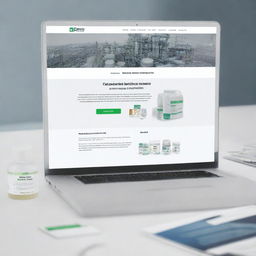 Homepage of a professional and modern website for a chemical business, showing various tabs like home, about us, products, services, contact us and an image slider showcasing various chemical products in the background.