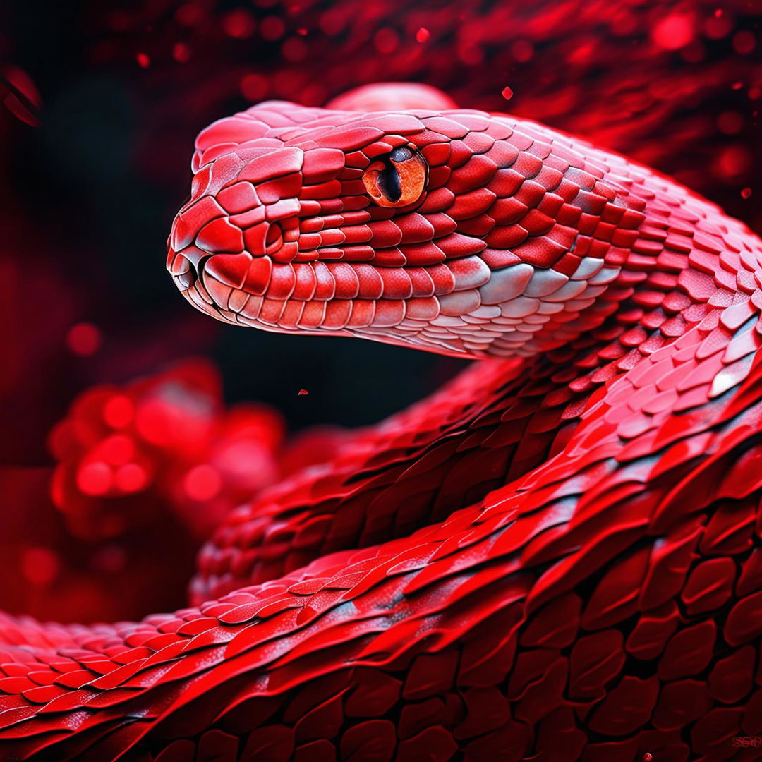 The revised digital art piece features an aesthetic snake now in a captivating shade of red