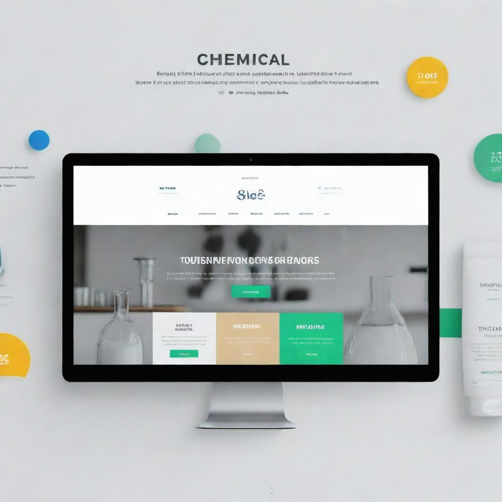 Homepage of a professional and modern website for a chemical business, showing various tabs like home, about us, products, services, contact us and an image slider showcasing various chemical products in the background.