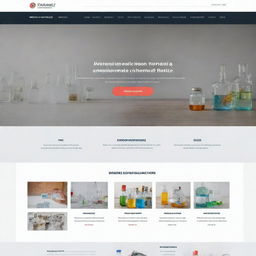 Homepage of a professional and modern website for a chemical business, showing various tabs like home, about us, products, services, contact us and an image slider showcasing various chemical products in the background.