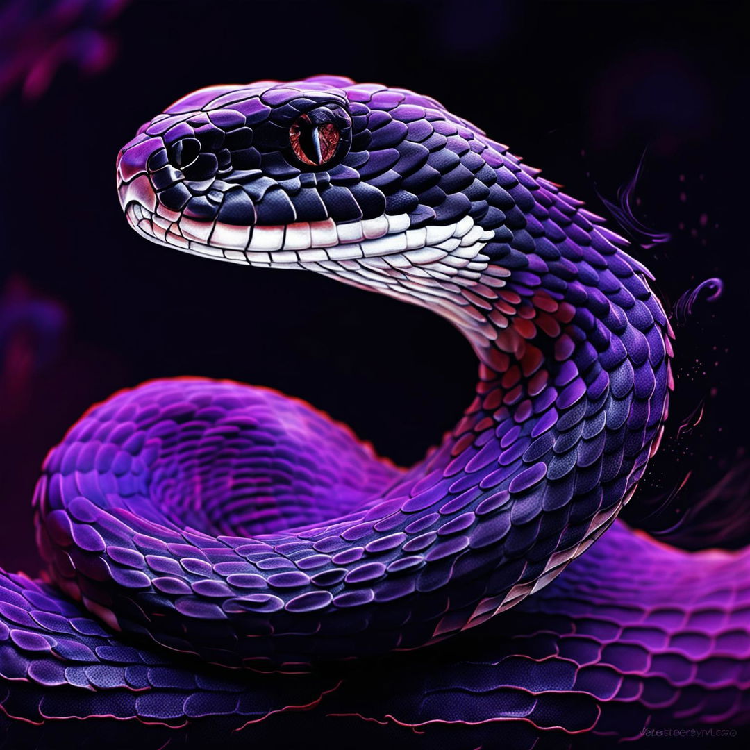 The revised digital art piece features an aesthetic snake now bathed in shades of black and purple