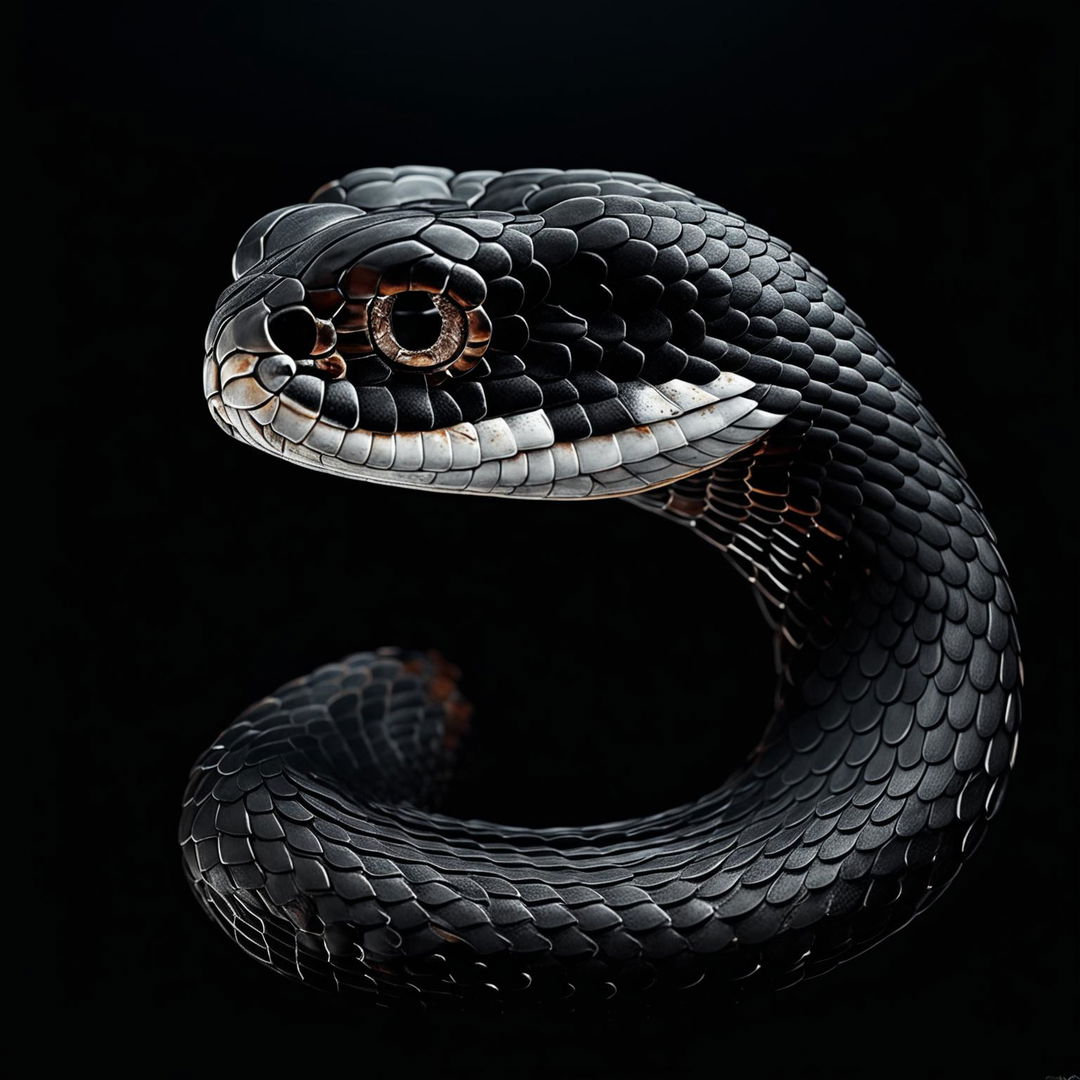 The revised digital art piece features an aesthetic snake now entirely in a sophisticated shade of black