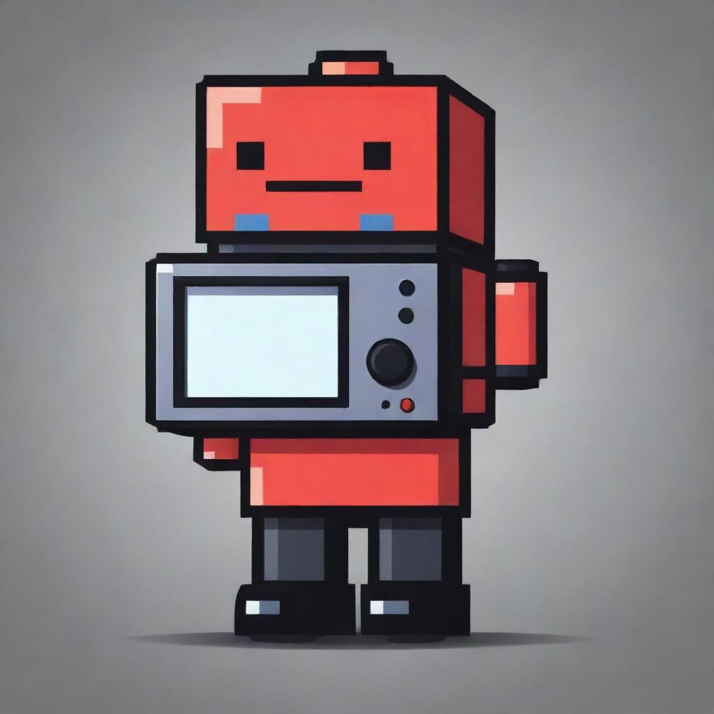 Design Pixel Pal, a 2D pixelated mascot for a YouTube channel. The mascot can be accessorized with different outfits, holding relevant props like a game controller, and including features like a speech bubble or a customizable sign for messages.