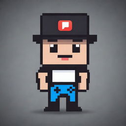 Design Pixel Pal, a 2D pixelated mascot for a YouTube channel. The mascot can be accessorized with different outfits, holding relevant props like a game controller, and including features like a speech bubble or a customizable sign for messages.