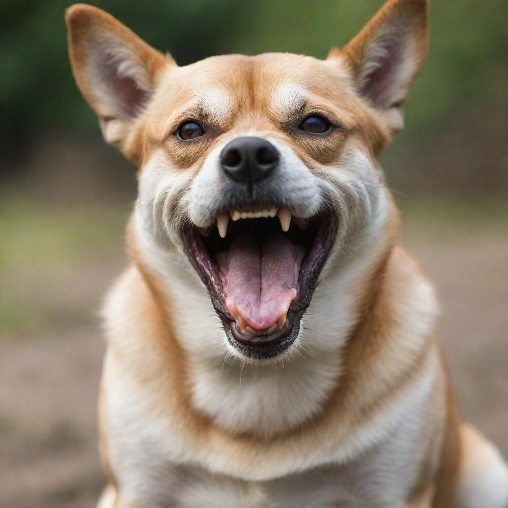 Maximize the dog's anger in the image, making its aggression extremely intense, with bared teeth and a bristling coat