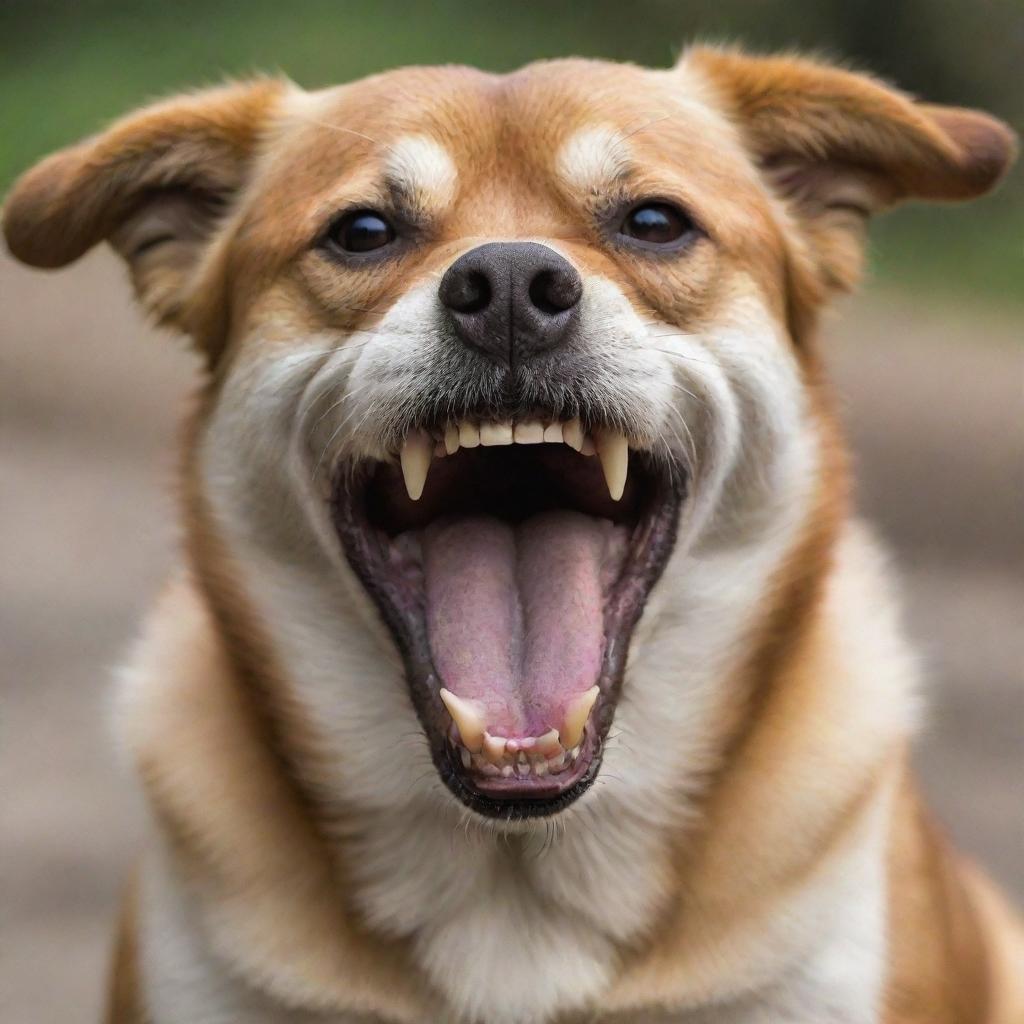 Maximize the dog's anger in the image, making its aggression extremely intense, with bared teeth and a bristling coat