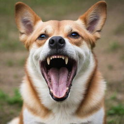 Maximize the dog's anger in the image, making its aggression extremely intense, with bared teeth and a bristling coat