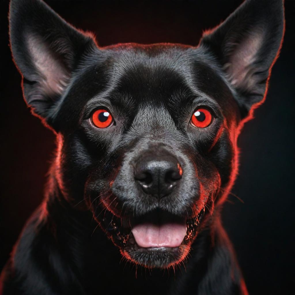 Modify the previous image to portray the dog with glowing, red eyes to accentuate its intimidating appearance