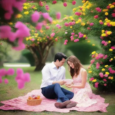 The couple sat under the shade of the lantana shrub, enjoying a romantic picnic amidst the colorful blossoms.
