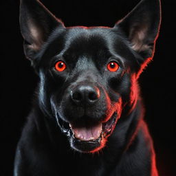 Modify the previous image to portray the dog with glowing, red eyes to accentuate its intimidating appearance