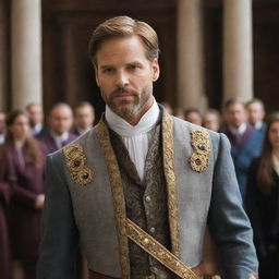 Prince Alaric, boldly declaring his intention to marry Elara within the court. Capture the shocked reactions of advisors and courtiers to emphasize societal disapproval. Finally, illustrate the ensuing conflict and its peaceful resolution.