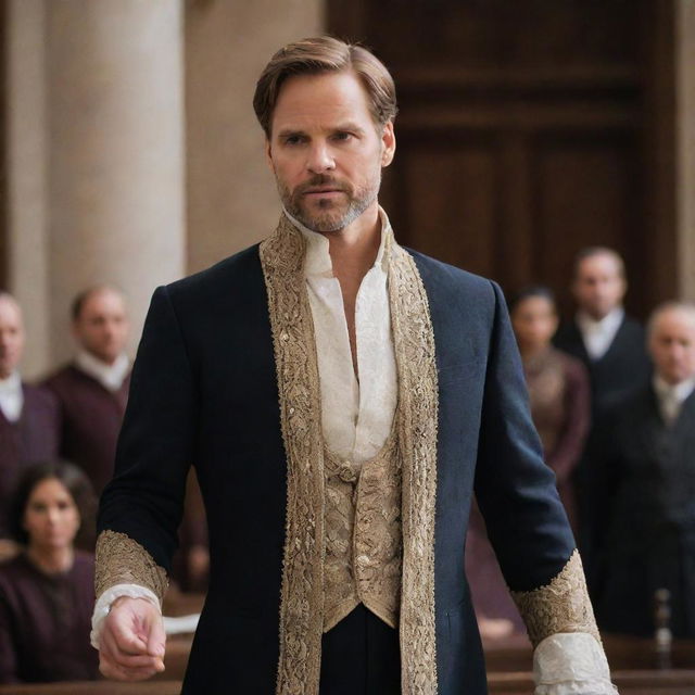 Prince Alaric, boldly declaring his intention to marry Elara within the court. Capture the shocked reactions of advisors and courtiers to emphasize societal disapproval. Finally, illustrate the ensuing conflict and its peaceful resolution.