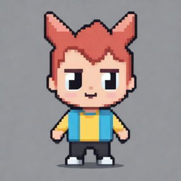 Design a 2D mascot named Pixel Ponderer with a pixelated charm and expressive eyes. Showcasing enthusiasm for reactions and tier lists, it should have a versatile wardrobe to adapt to themes, embodying vibrancy, dynamism, and companionship.