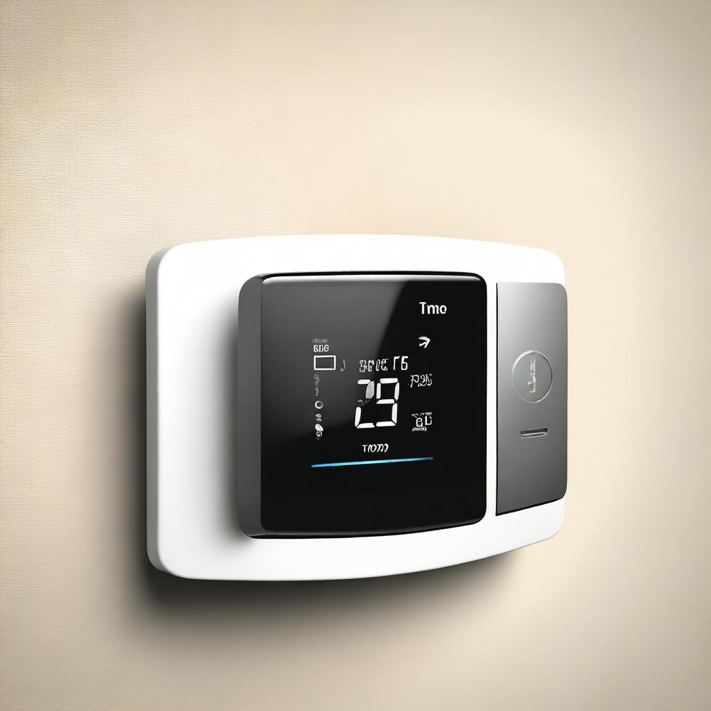 This is a high-quality digital art image, showcasing a smart home thermostat mounted on a radiator