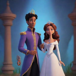 Captivating visuals and expressive character animations in the form of an AI-generated cartoon video. Exhibit an enchanting tale of Prince Alaric and Elara, accompanied by a whimsical soundtrack.