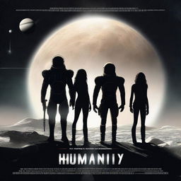 A high-quality digital art piece depicting a movie poster for a sci-fi film titled 'Humanity'