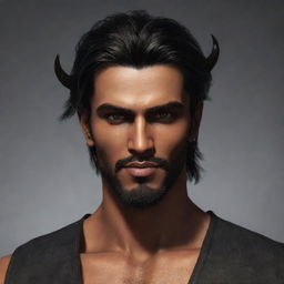 Handsome male character, with stylized devilish traits, named Umar. He appears as if he was from 20 years ago.