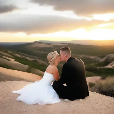 The couple sat on the caliche-topped hillside, watching the sunset and sharing a kiss.