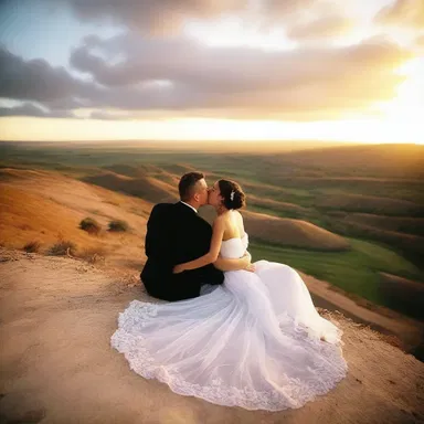 The couple sat on the caliche-topped hillside, watching the sunset and sharing a kiss.