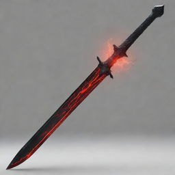 A captivating sword with a dark black blade highlighted by an aura of fierce red lightning.