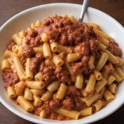 Overwhelm the previous image of macaroni with an extreme portion of luscious, thick sauce, almost exaggerating its presence