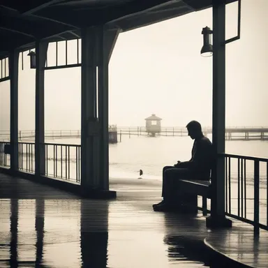 In the novel, the protagonist finds solace in the serenity of the shore station, contemplating their life choices.