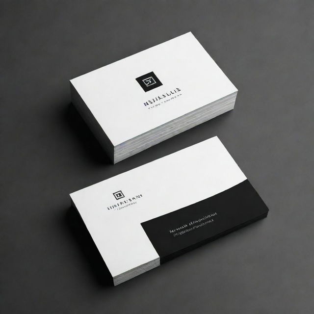 Design a sophisticated personal business card with a sleek, minimalist design. The card should contain a logo on one side and contact details on the other. Colors scheme to be black and white.